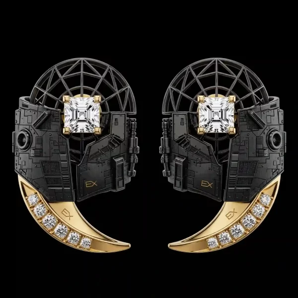 Mars Colony Armor EX Black Gold Asscher Crescent Earrings