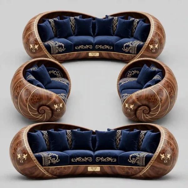 Nautilus Royale Blue Burl Shell 4+2+2 Luxury Sofa