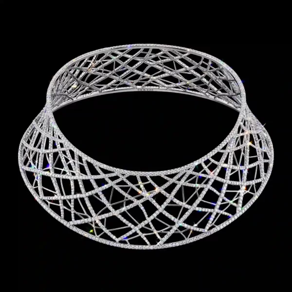 Parametric Web Diamond Choker - Platinum Diamond Lattice Net Choker Wavy