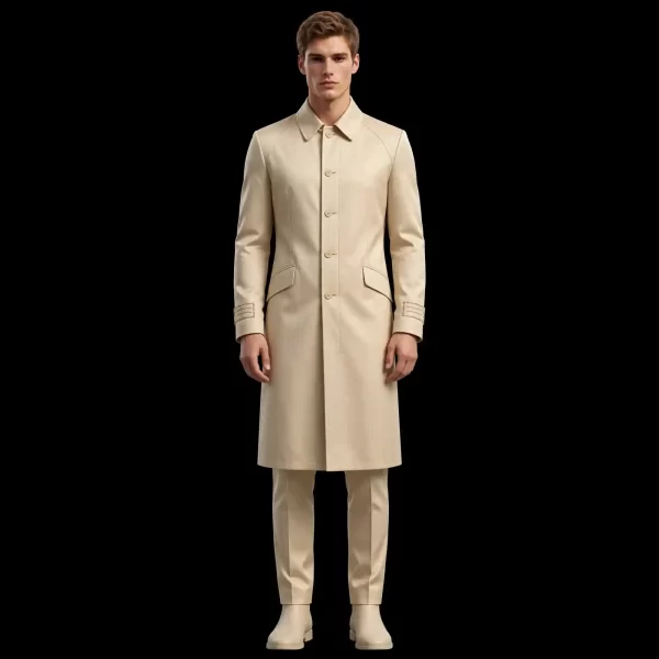 Men's Beige Long Formal Coat Party Set