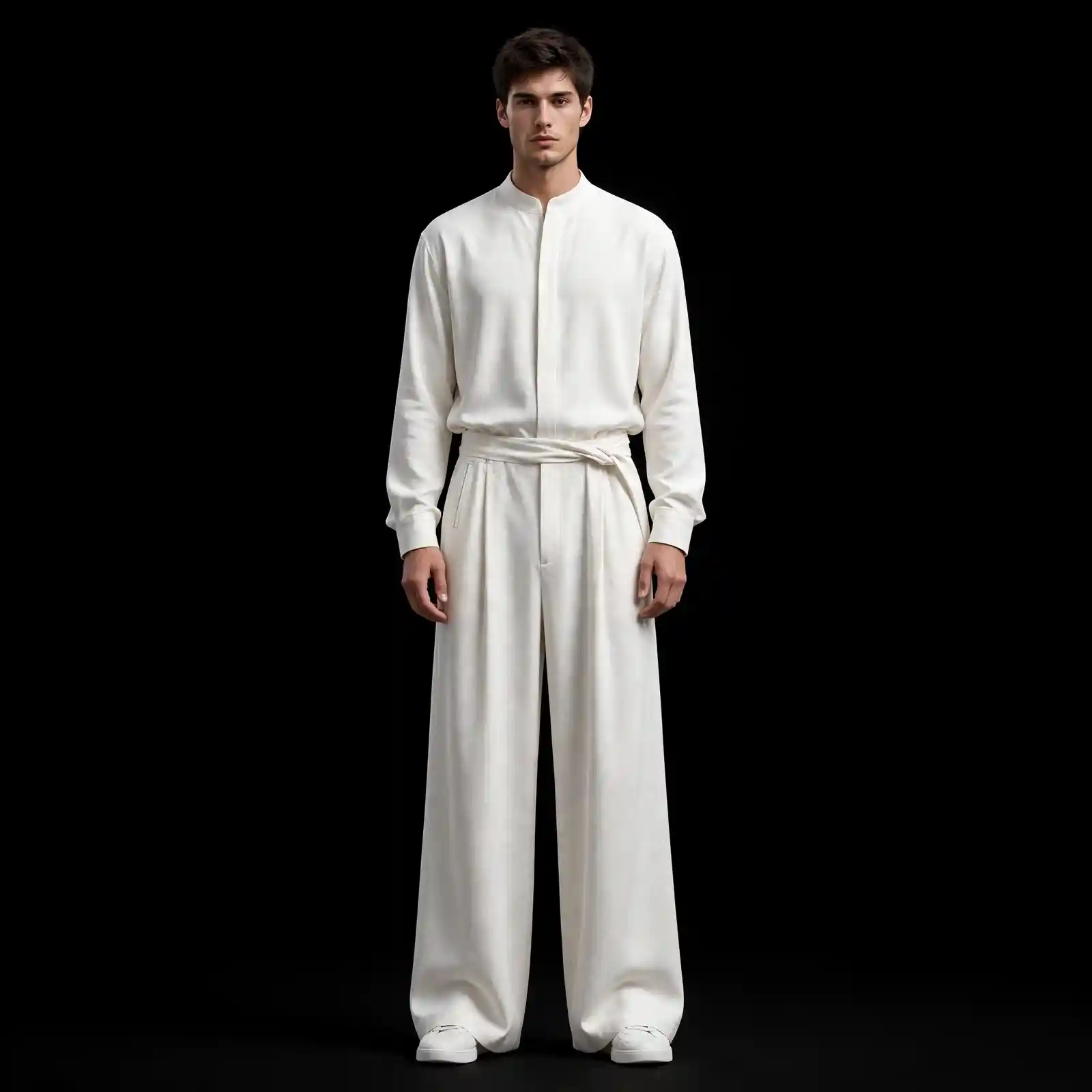 Men's White Wide Leg Jumpsuit Belted Party Wear