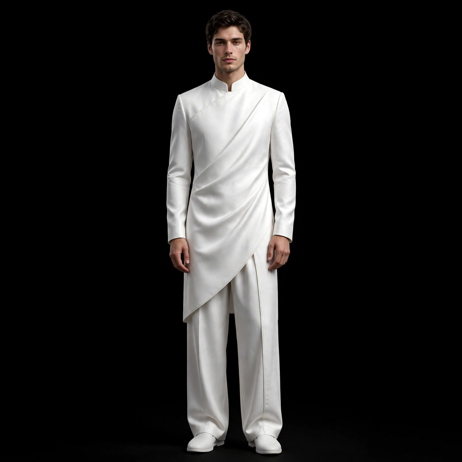Men's White Asymmetric Draped Kurta Set