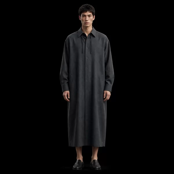Men's Grey Hooded Long Shirt Dress Kaftan