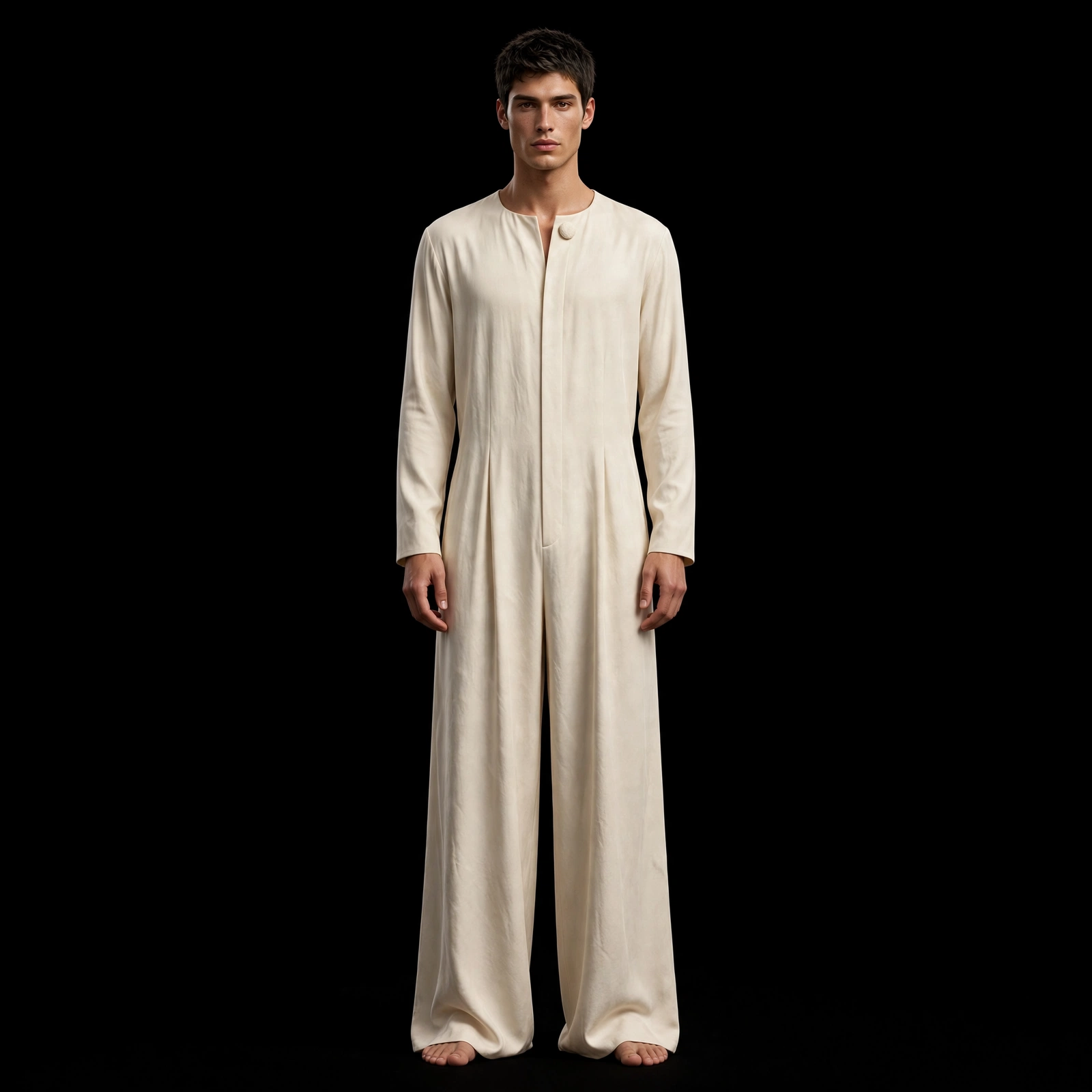 mens slate grey zen long coat minimal draped party set