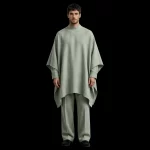 SAGE PONCHO CAPE SET - High Neck Poncho Drape Top + Straight Pants - Buy sage green Luxury Thobe Online