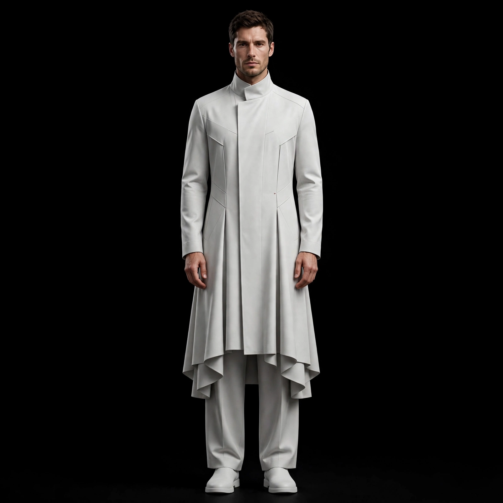 STONE HIGH COLLAR COAT THOBE - Architectural Funnel Neck Oversized Pocket Thobe Coat - Buy light stone greige Luxury Thobe Online
