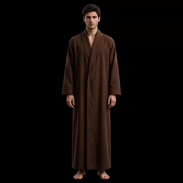 ESPRESSO SHAWL COLLAR ROBE THOBE - Long Wrap Long Sleeve Luxury Thobe - Buy espresso brown Luxury Thobe Online