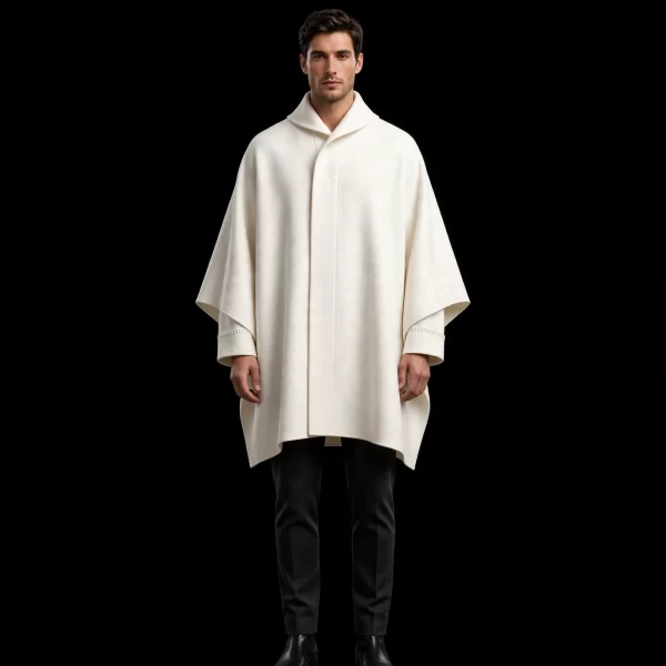 IVORY PONCHO CAPE COAT - Wide Sleeve Shawl Collar Drape Cape + Pants - Buy ivory cream Luxury Thobe Online