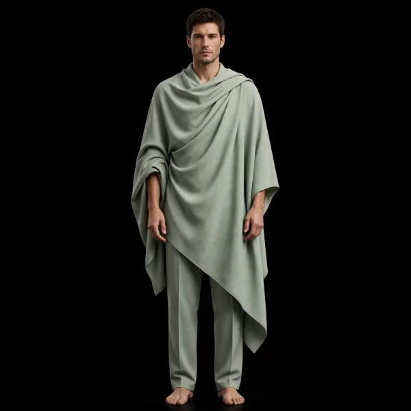 Men's Sage Green Draped Poncho Cape Set