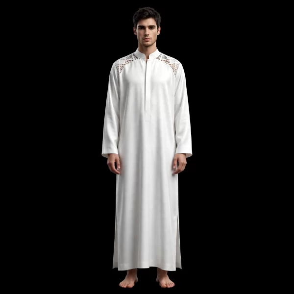 Men's White Laser Cut Thobe Robe