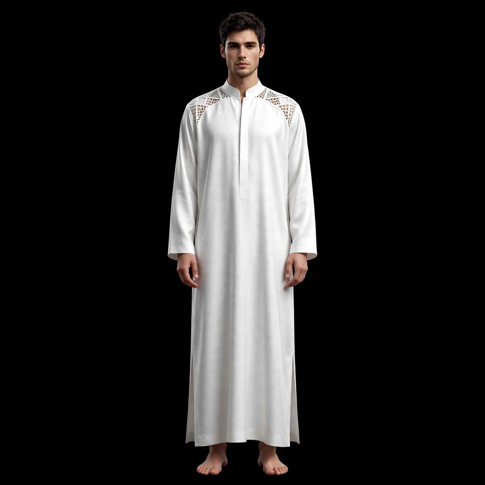 Men's White Laser Cut Thobe Robe
