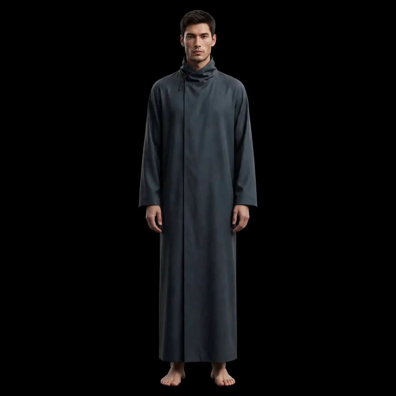 Men's Steel Blue Cowl Neck Kaftan Robe