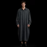 GRAPHITE LOOSE SHIRT THOBE - Oversized Button Down Balloon Thobe with Pockets - Buy graphite grey Luxury Thobe Online