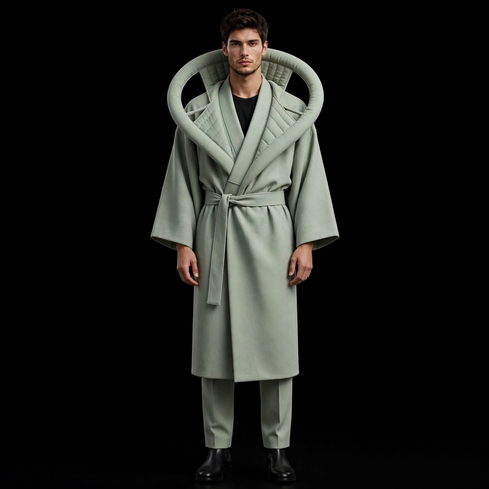 Men's Sage Green Halo Collar Kimono Robe