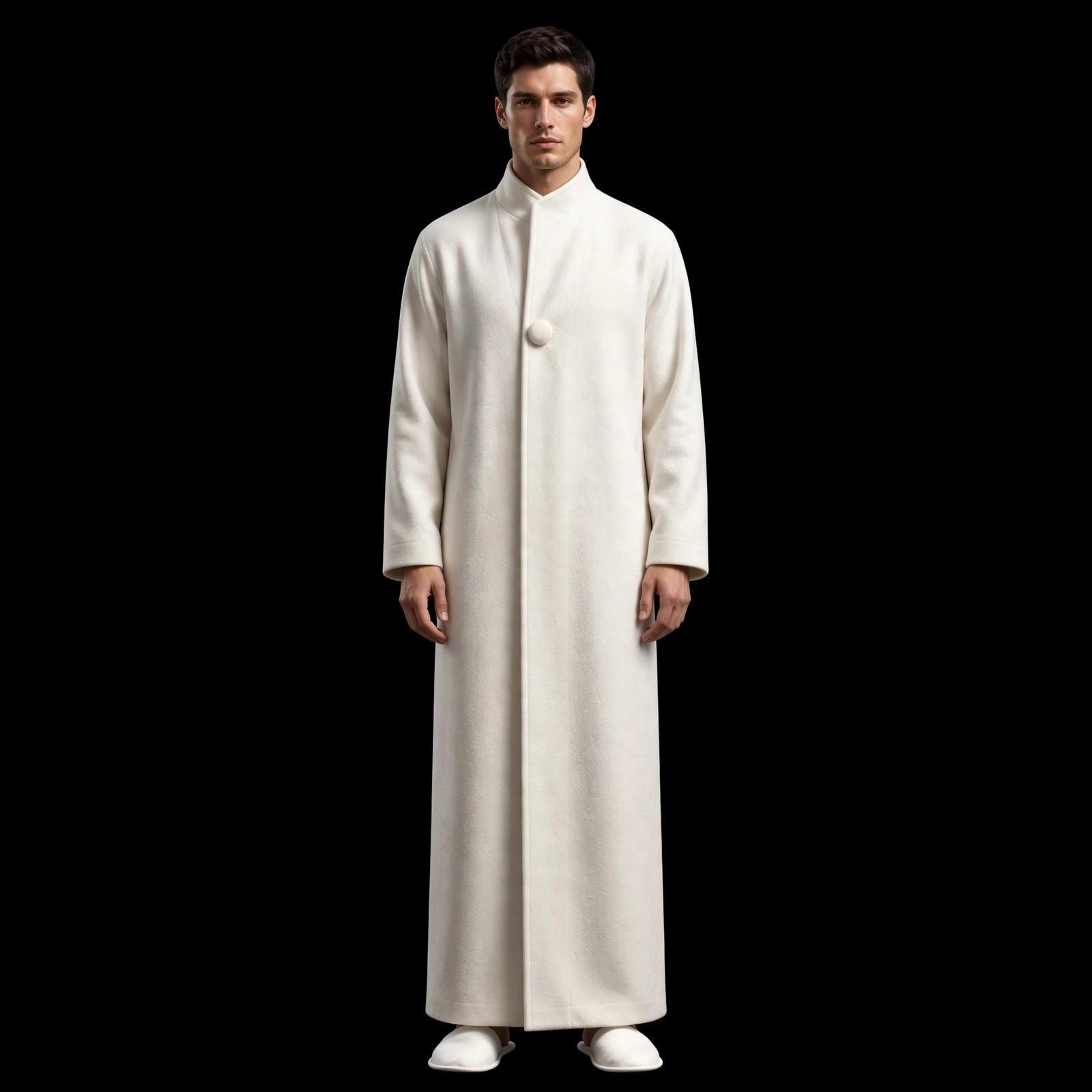 Men's White Single Button Long Coat Thobe