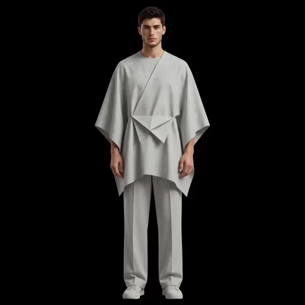 mens light grey origami fold kimono set sculptural party co ord