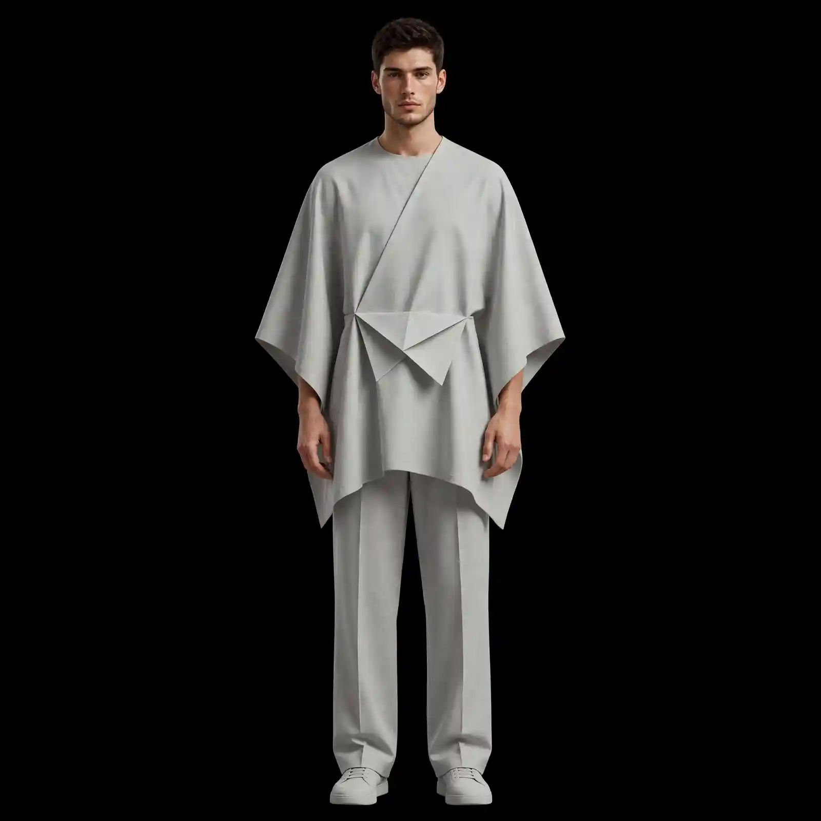 mens light grey origami fold kimono set sculptural party co ord