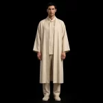 mens sand beige linen kimono long robe wrap set