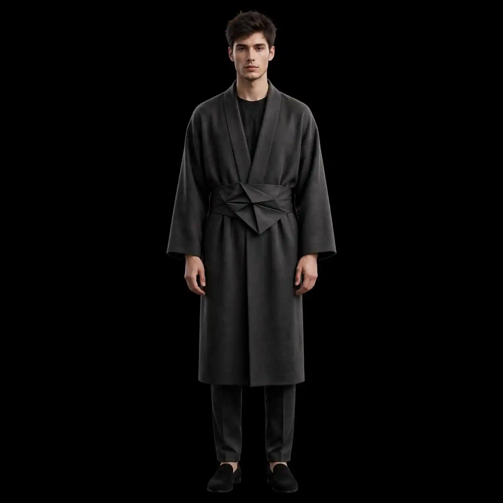mens jet black origami belt kimono set star fold party