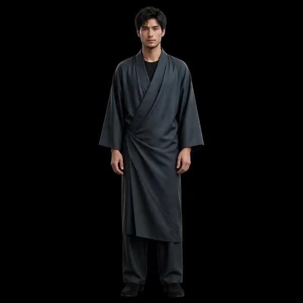 mens slate grey wrap kimono crossover drape party set