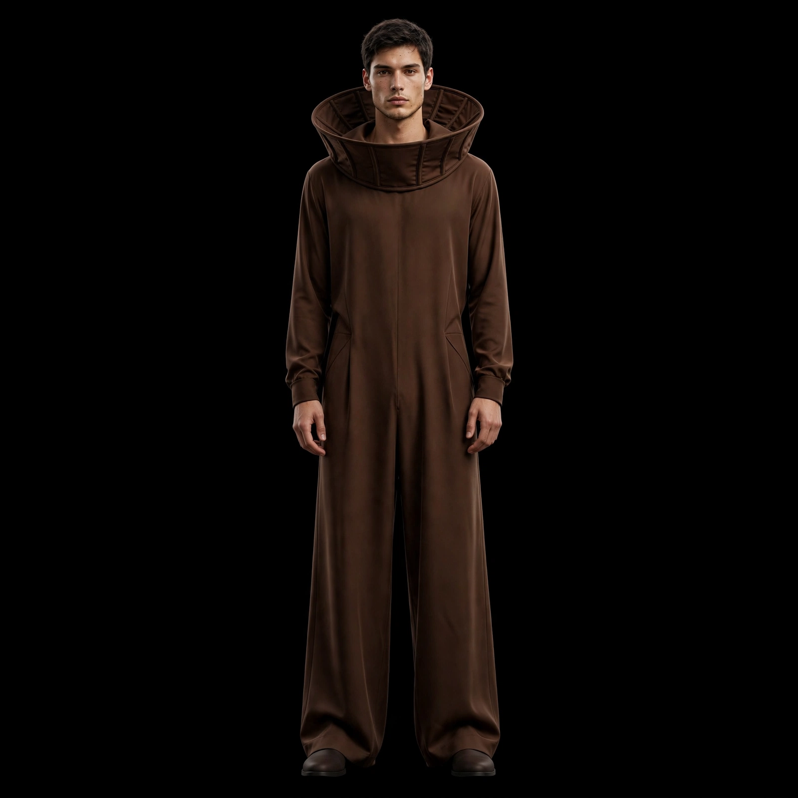 mens espresso brown halo funnel jumpsuit elizabethan party set