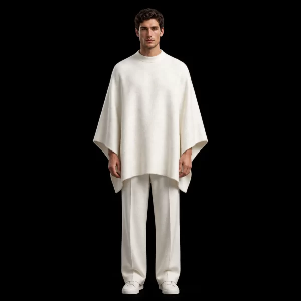 mens ivory white poncho cape set wide sleeve party co ord