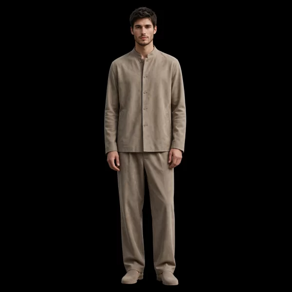 Men's Taupe Mandarin Collar Shirt Set Party Wear