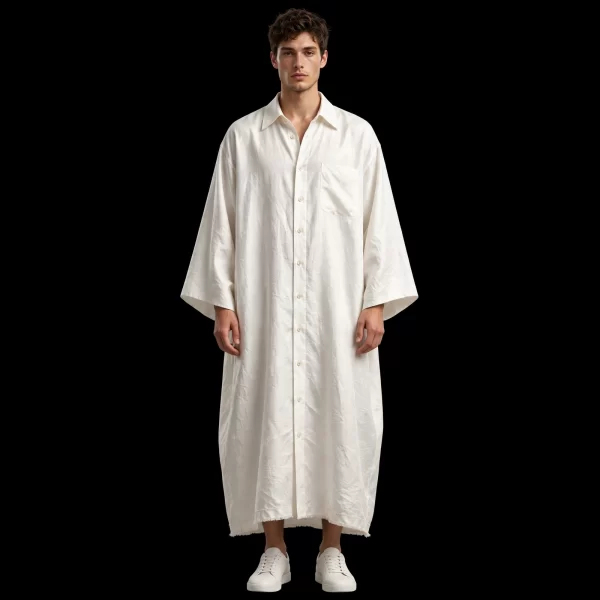 Men's White Wide Sleeve Shirt Dress Kaftan