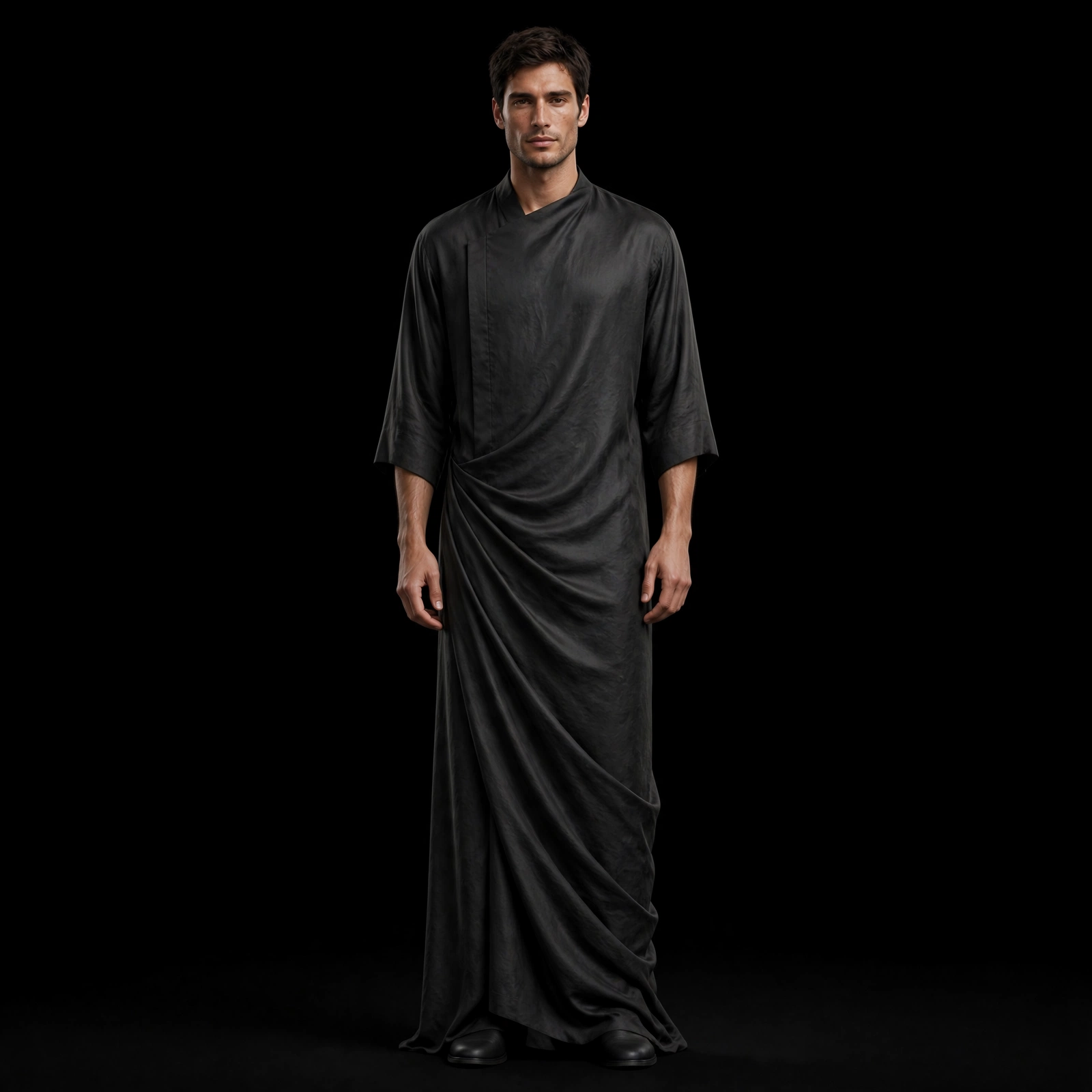 Men's Black Draped Wrap Toga Kaftan Dress