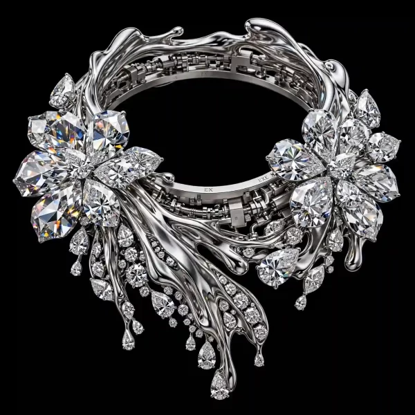 Liquid Mercury Floral Diamond Collar - Platinum Pear Diamond Molten Metal Splash