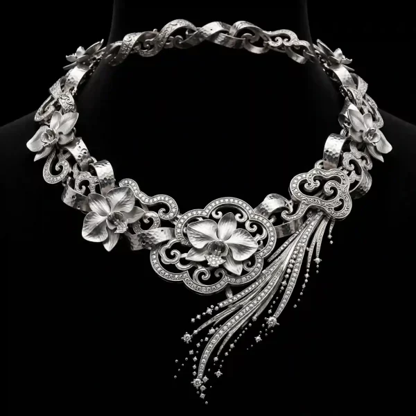 Orchid Cloud Diamond Platinum Rain Tassel Collar Necklace