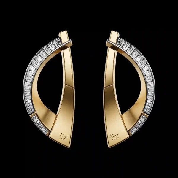 Twisted Loop Baguette Diamond Earrings - Gold Platinum Twisted Loop Baguette Ex