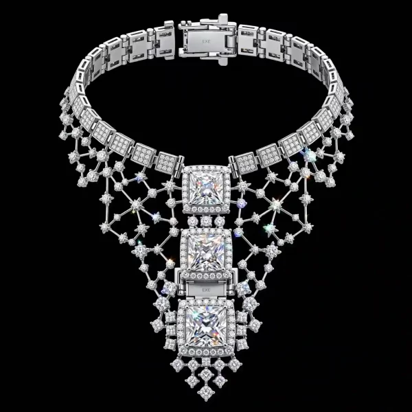 The EXE Triple Square Princess Constellation Galaxy Diamond Platinum Y Necklace - ExpensiveE Galaxy Cascade Collection 01/01