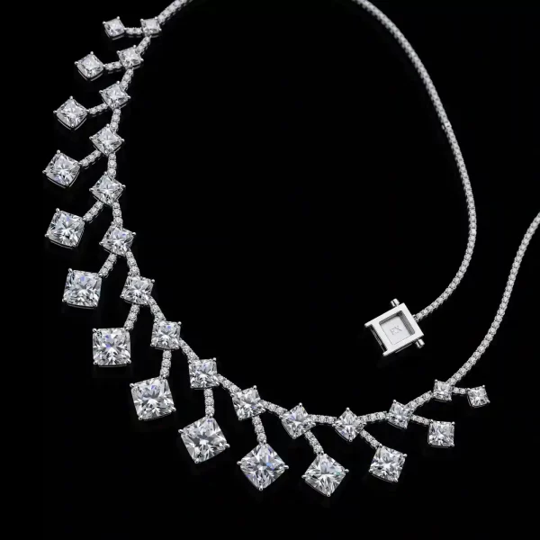 Princess Vine Cascade Diamond Necklace - Platinum Princess Cut Vine Cascade Lariat