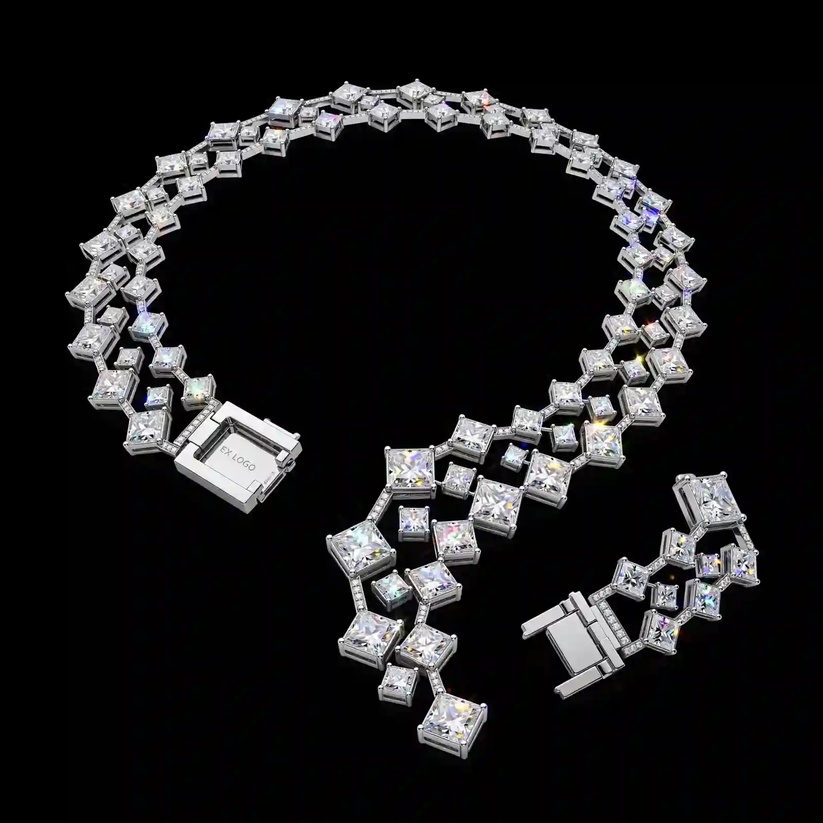Princess Cascade Diamond Necklace - Platinum Princess Cut Diamond 2-in-1 Cascade