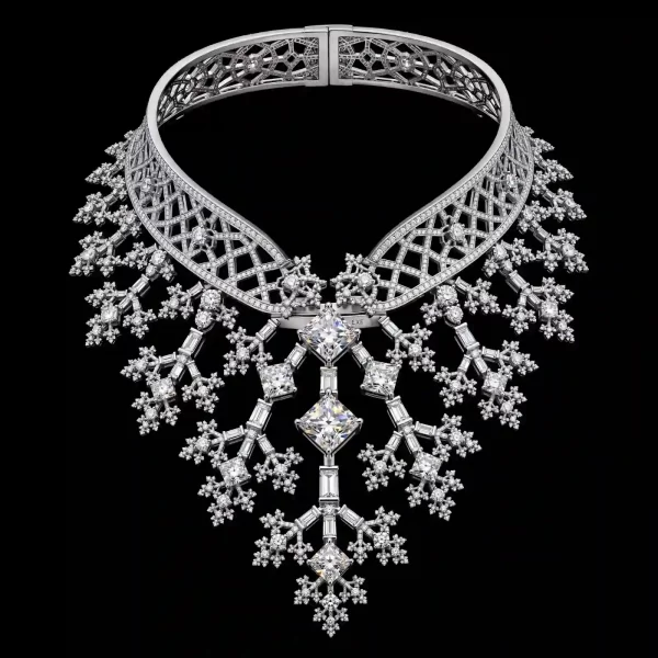 Frost Queen Princess Cut Snowflake Cascade Necklace