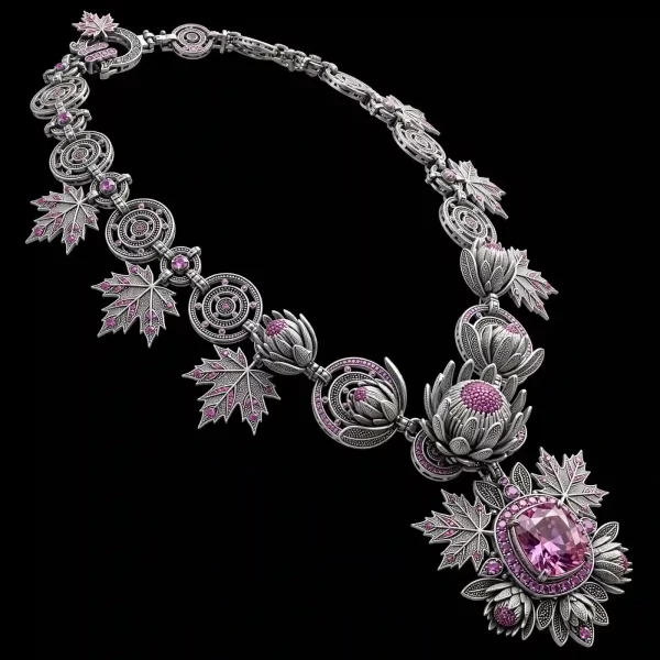The Protea Maple Leaf Target Pink Sapphire Platinum Temple Collar Necklace - ExpensiveE Protea Maple Collection 01/01