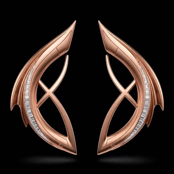 Dragon Wing Rose Gold Diamond Earrings - Rose Gold Dragon Wing X Baguette Diamond