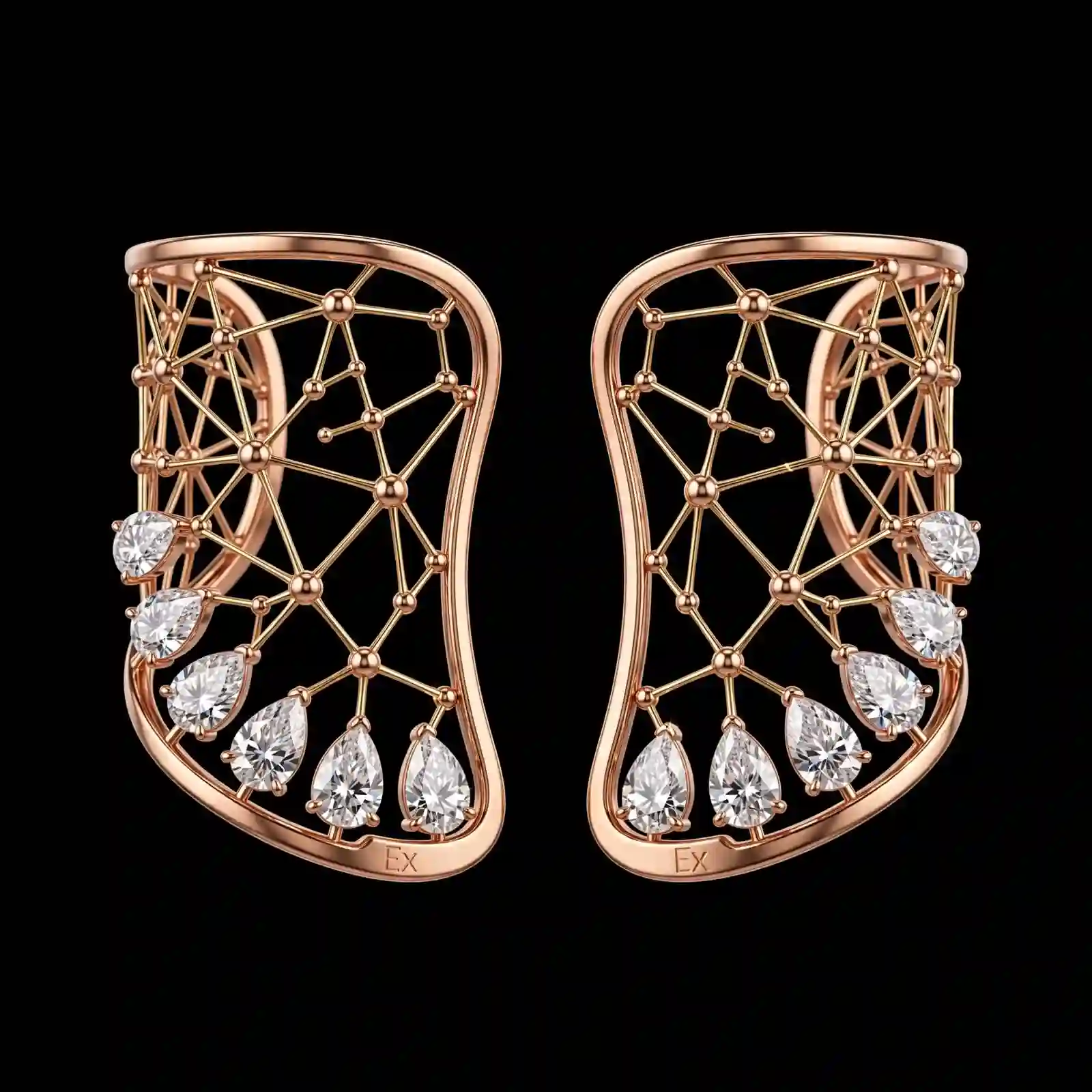 Neural Web Rose Gold Constellation Diamond Ear Cuffs