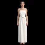 ExpensiveE  Ivory White Spaghetti Strap Origami Bow Pleat Draped Maxi Dress