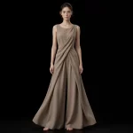 ExpensiveE  Taupe Greige Cross Wrap Drape Wide Leg Sleeveless Jumpsuit with Palazzo Pants