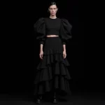 ExpensiveE  Black Puff Balloon Sleeve Crop Top Tiered Ruffle Maxi Skirt Co-ord