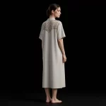 ExpensiveE  Light Grey Laser Cut Geometric Back Yoke Short Sleeve Midi Dress