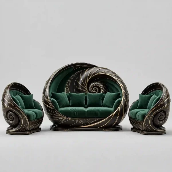 Emerald Nautilus Shell 2+2+2 Luxury Sofa Set