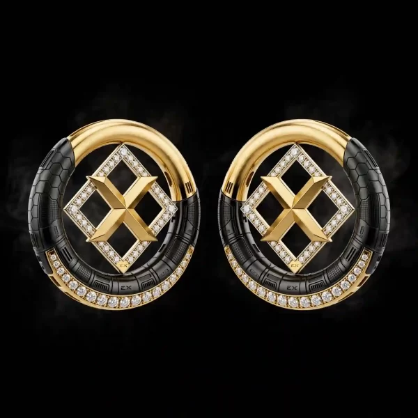 The EX SpaceX Black Titanium Gold Diamond X Hoop Earrings - ExpensiveE SpaceX Hoop Collection 01/01