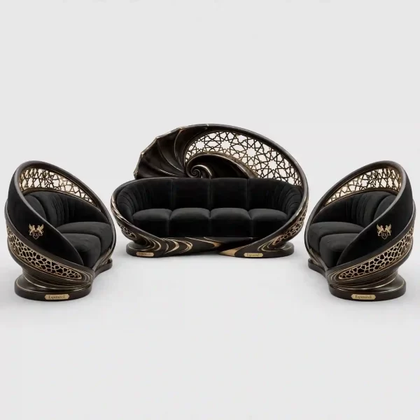 Nautilus Noir 4+2+2 Spiral Shell Luxury Sofa