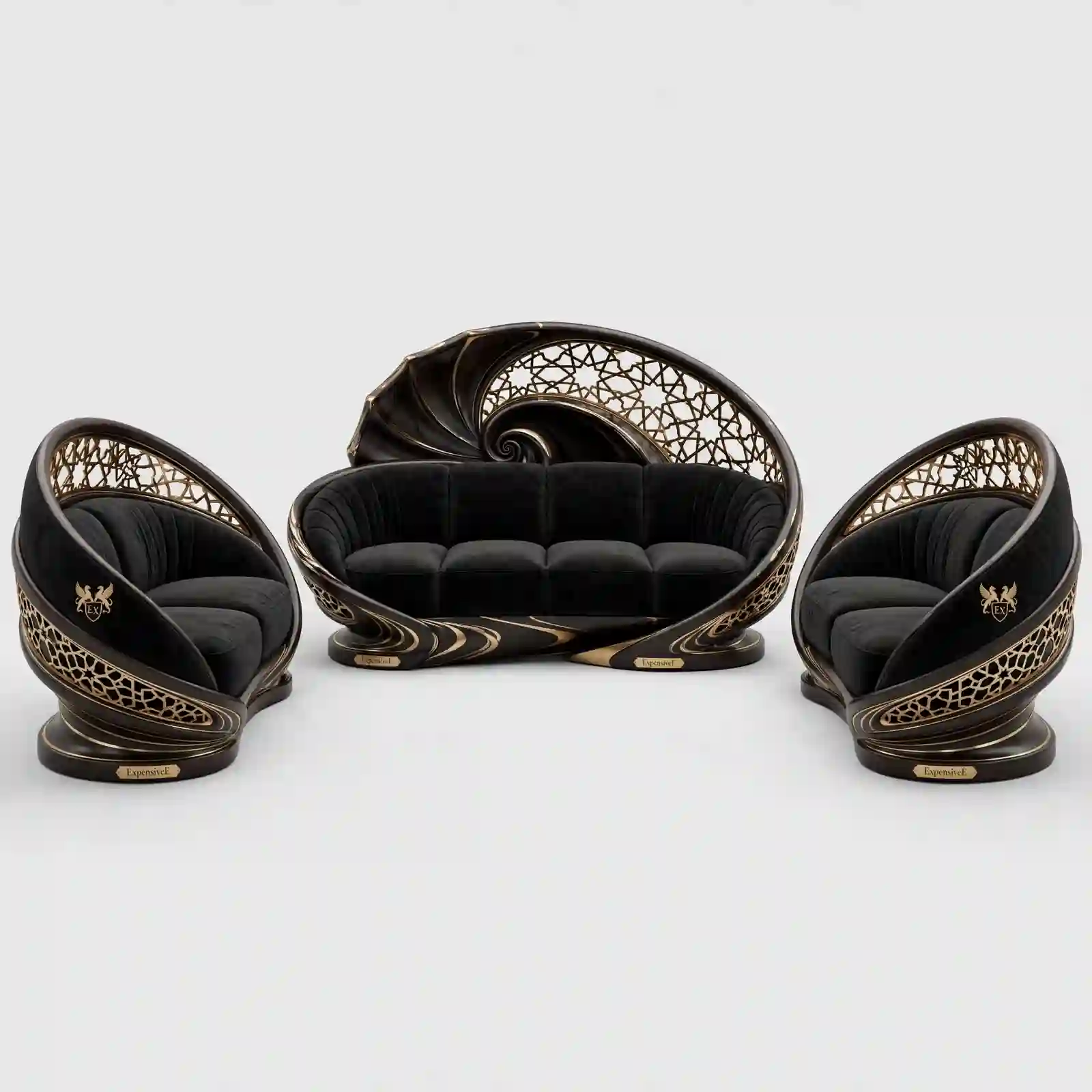 Nautilus Noir 4+2+2 Spiral Shell Luxury Sofa