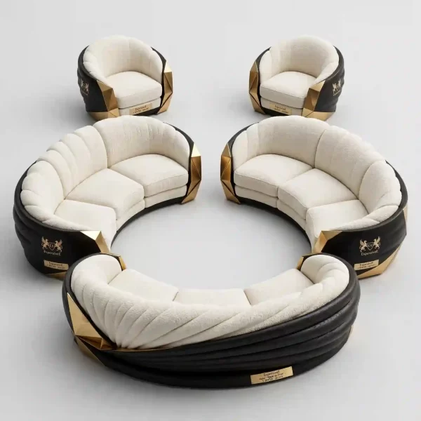 Ivory Boucle Halo 3+3+3+1+1 Circular Sofa Set