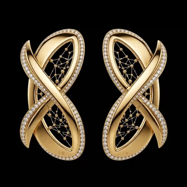 Infinity Twisted X Diamond Earrings - Gold Infinity Twist X Diamond Constellation Network