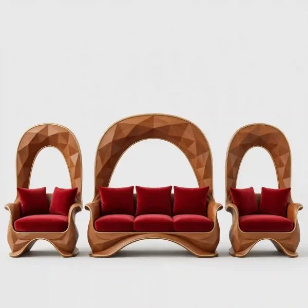 Diamond Facet Arch 3+1+1 Red Velvet Throne Set